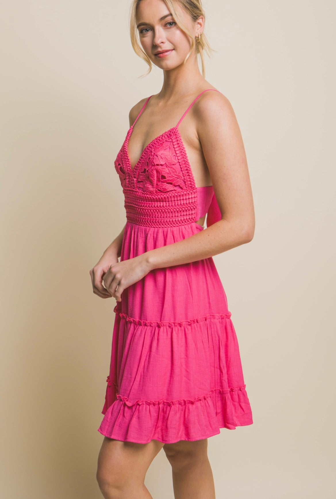 Laced Paneled Tie Back Dress(More Colors)