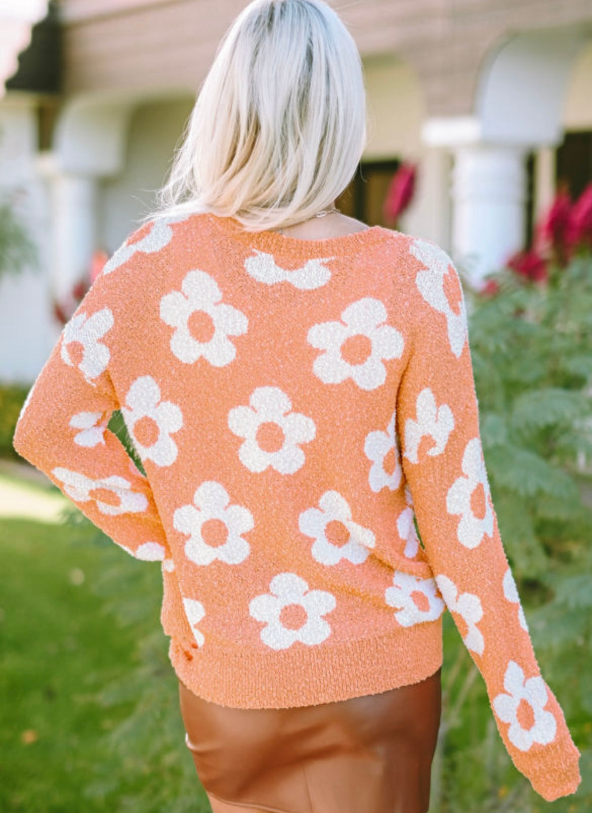 Fuzzy Floral Knitted Drop
Shoulder Sweater