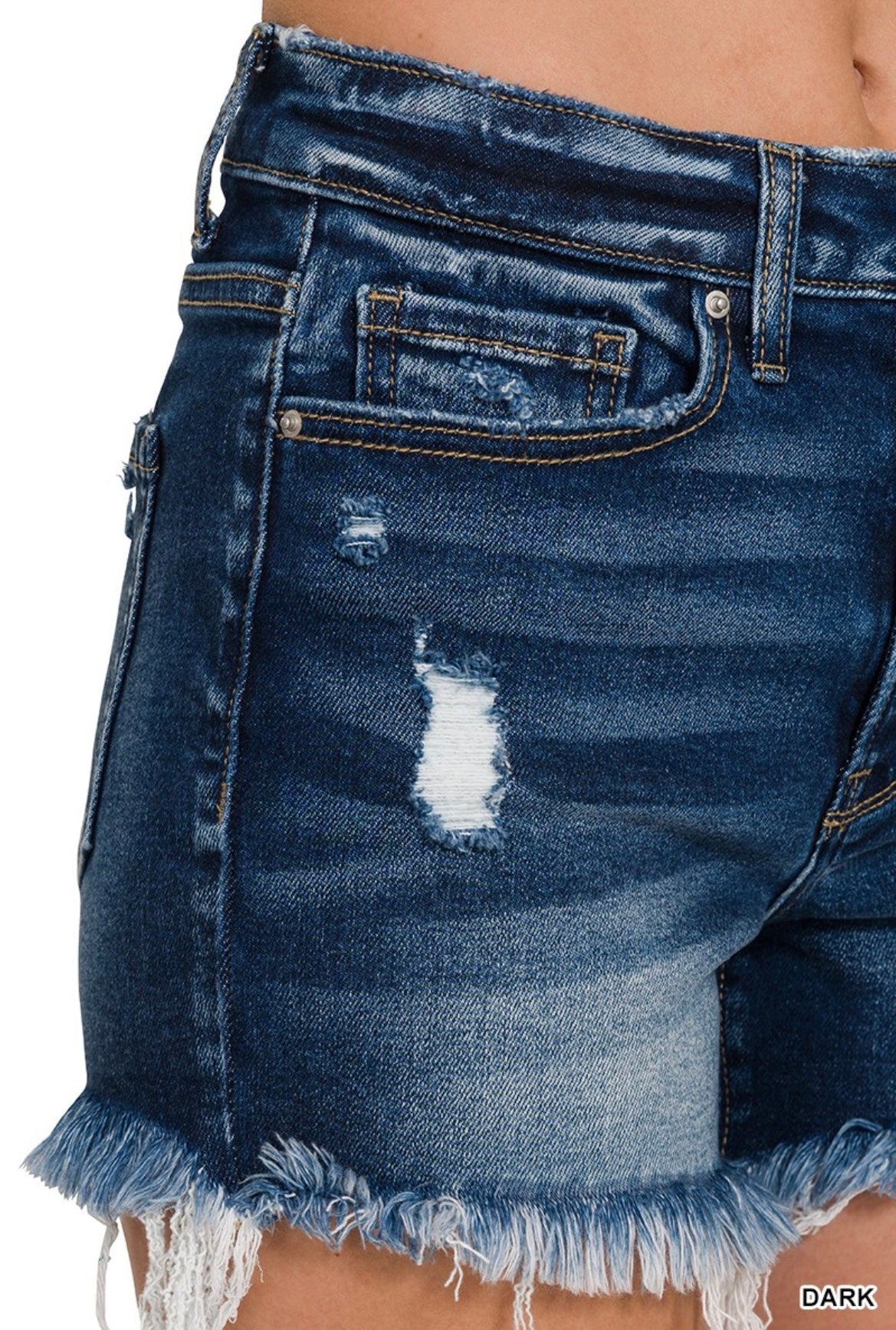 Zenana-Raw Frayed Hem Ripped Denim Shorts. (More Colors)