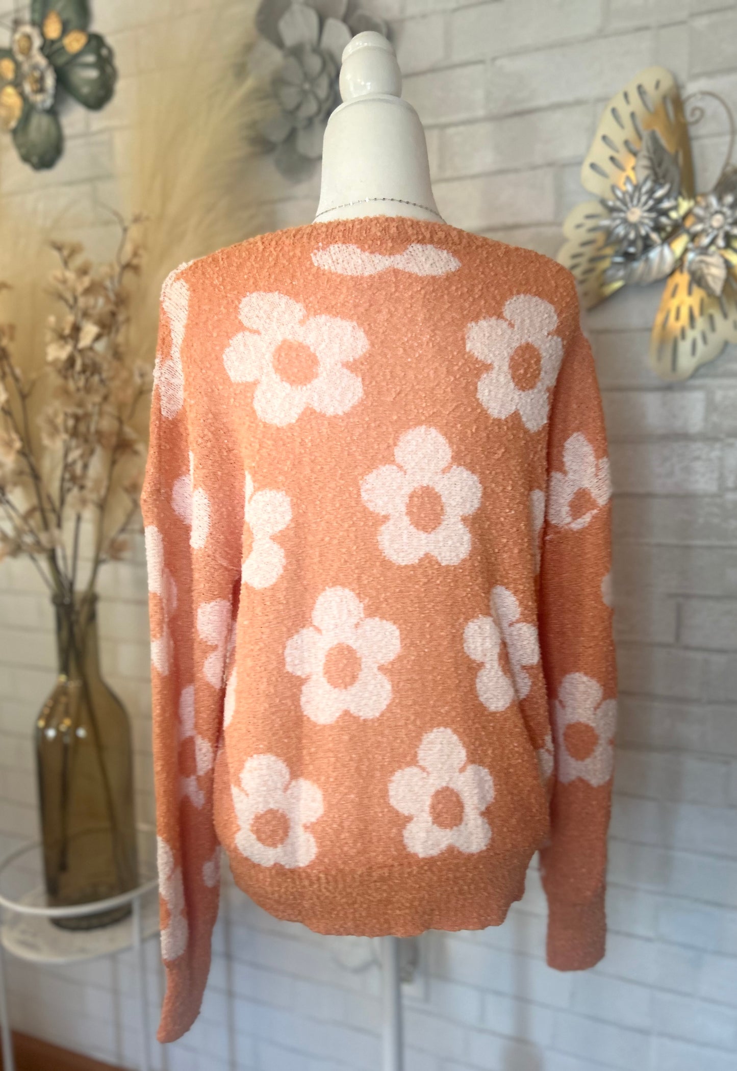 Fuzzy Floral Knitted Drop
Shoulder Sweater