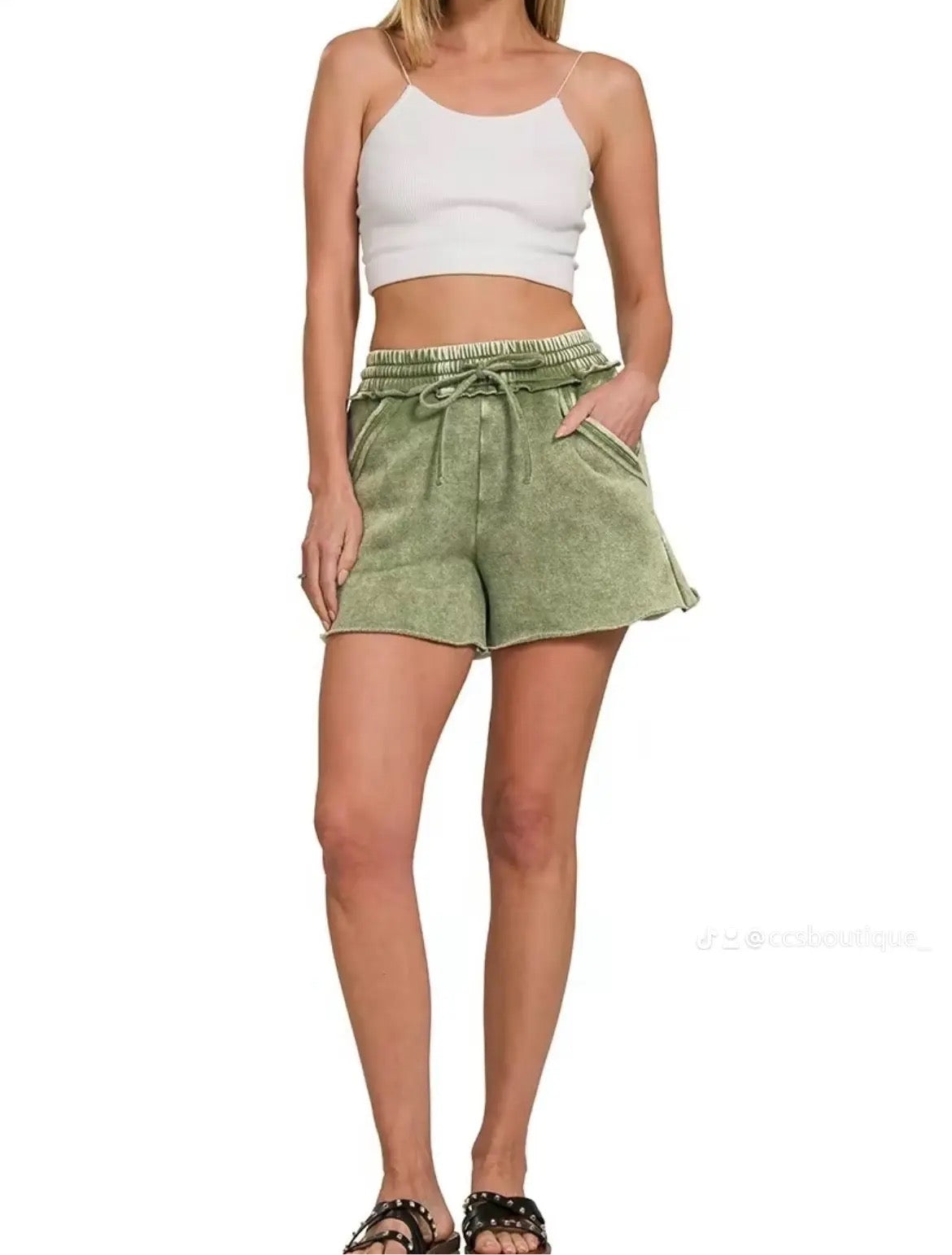 Zenana-Chill Out Acid Wash Fleece Drawstring Shorts W/Pockets(More Colors)