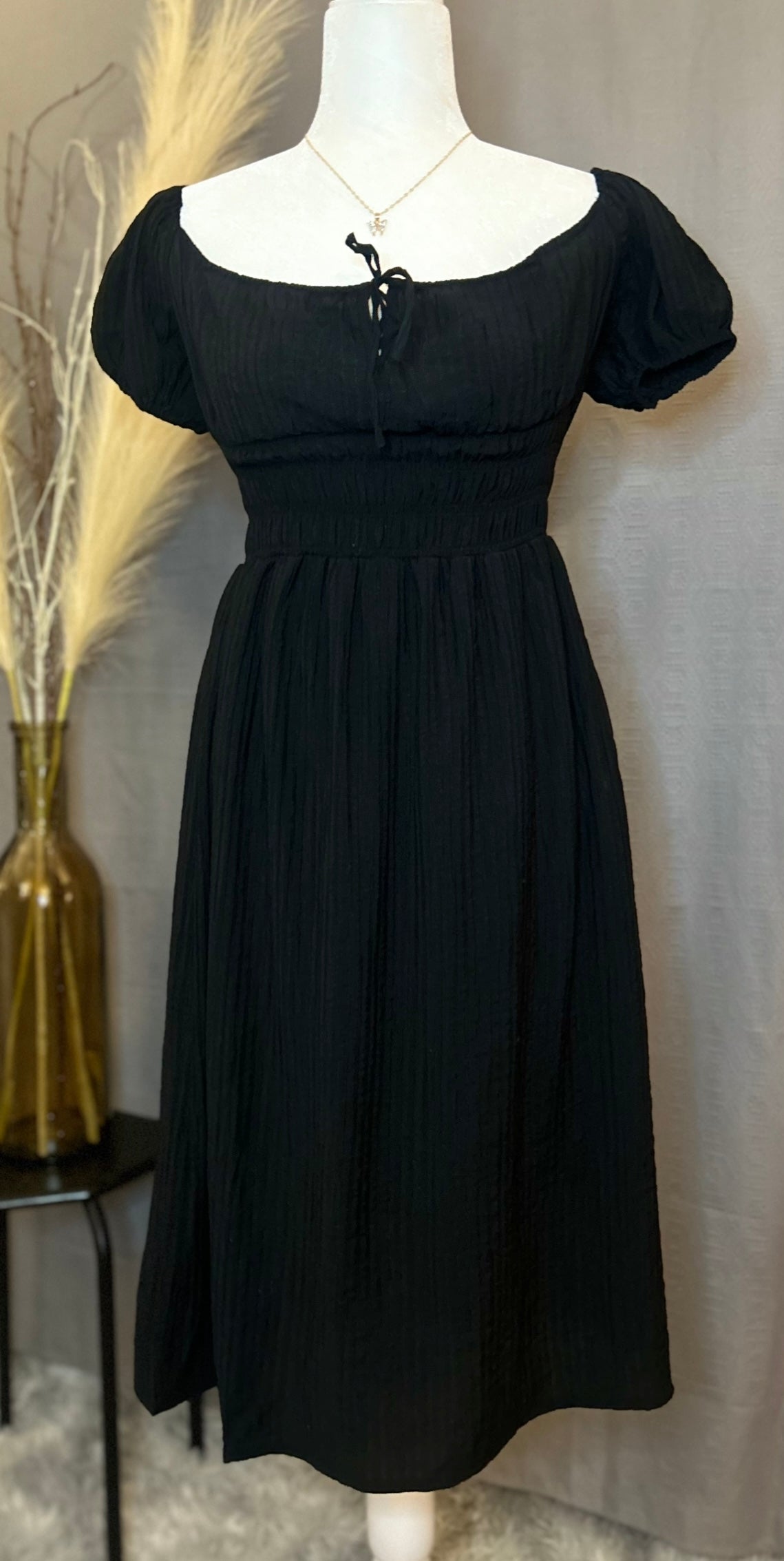 Girls Night Out Square Neck Woven Midi Dress