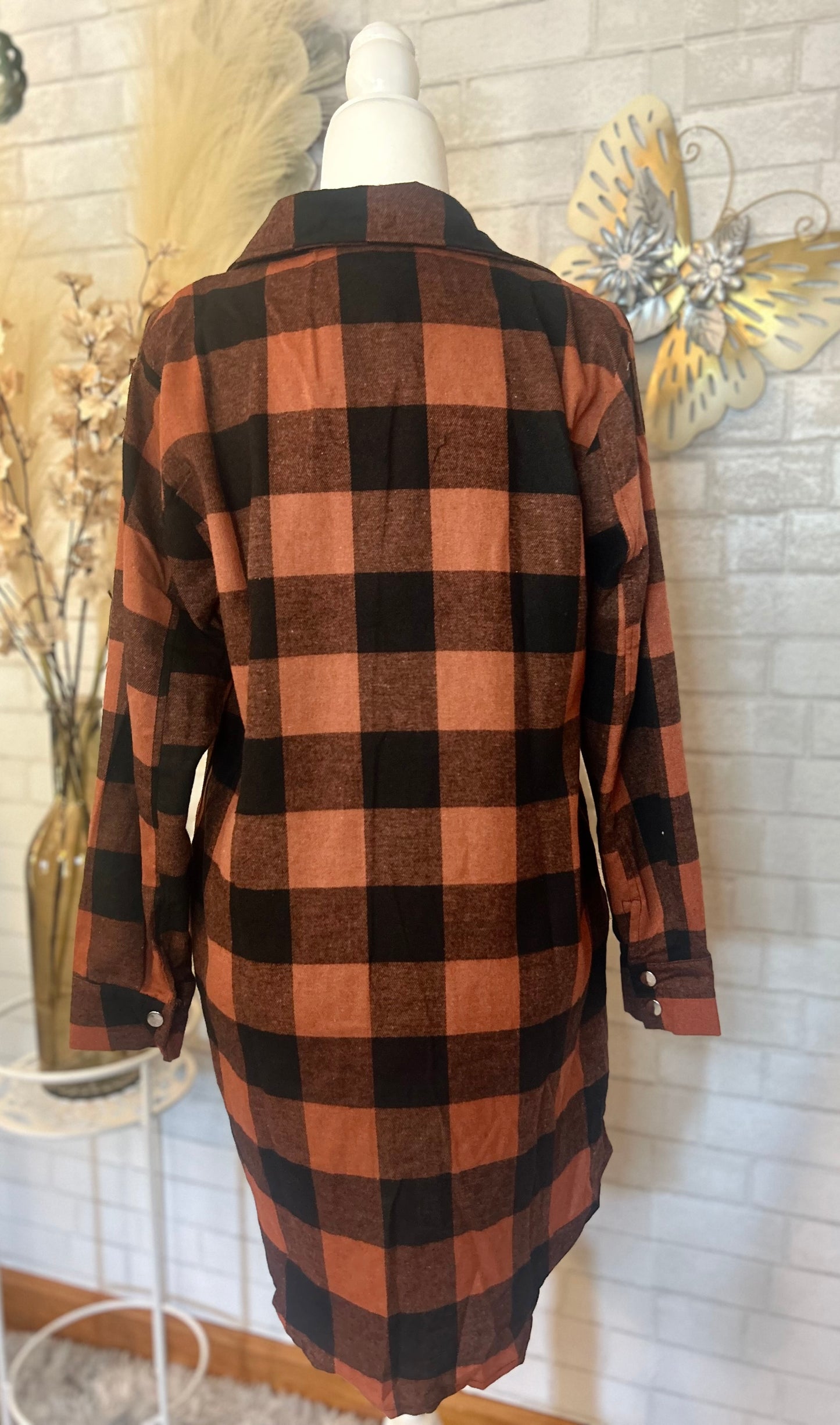 On The Go Plaid Turn-down Collar Shacket W/Pockets
