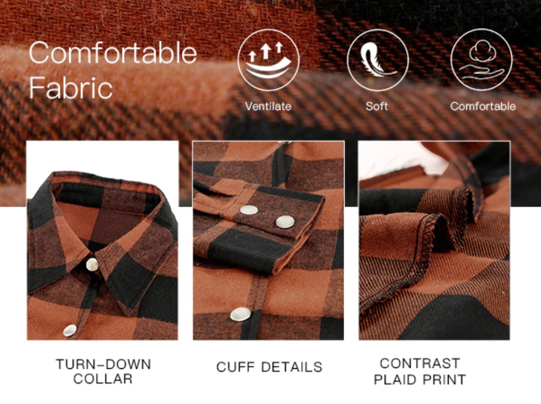 On The Go Plaid Turn-down Collar Shacket W/Pockets