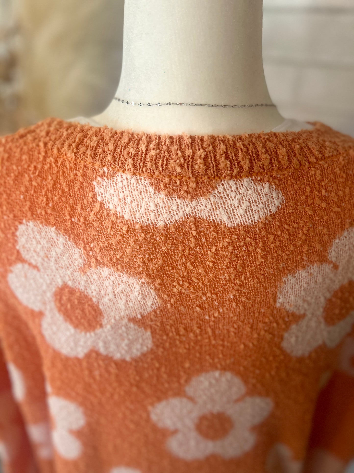 Fuzzy Floral Knitted Drop
Shoulder Sweater