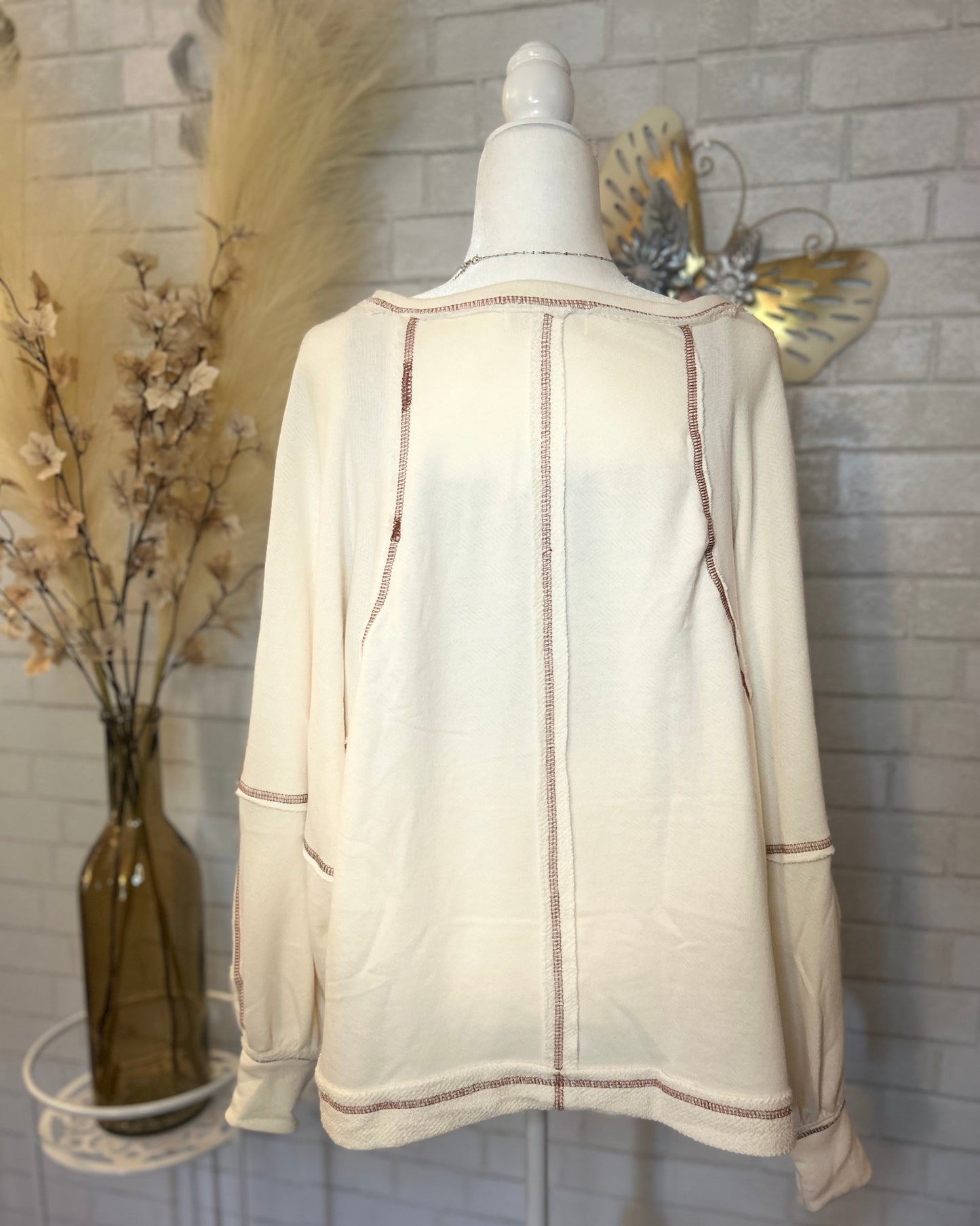 Bucket List-Contrast Stitch Detail Oversize Knit Top