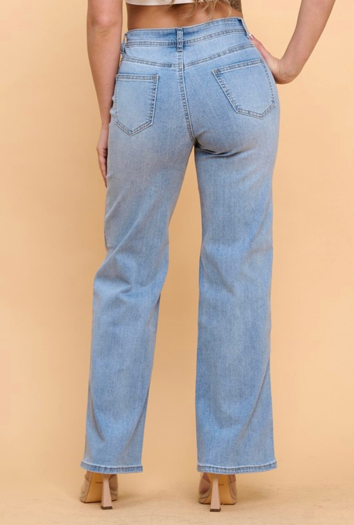 Stretch Mid-rise Wide Leg Jeans