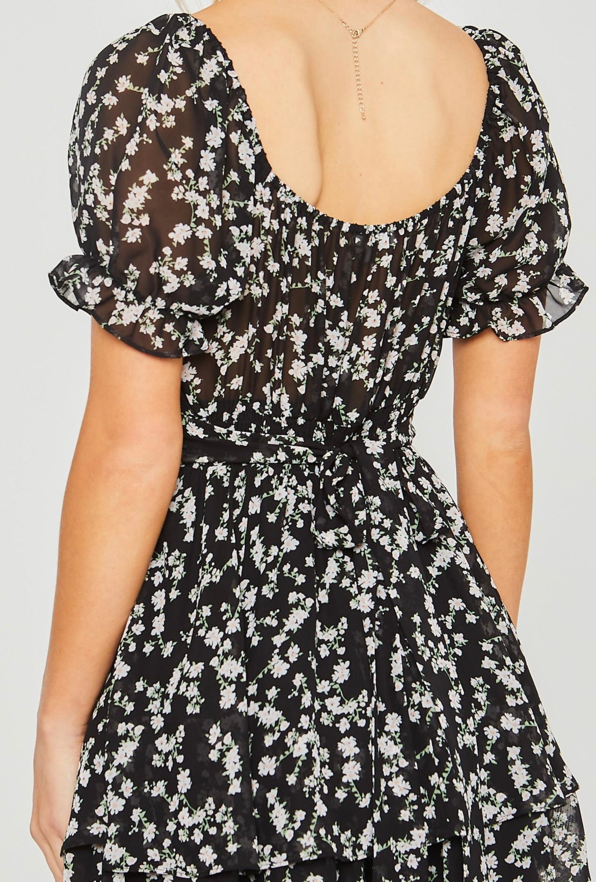 Floral Woven Print Short Sleeve Tied Waist Romper
