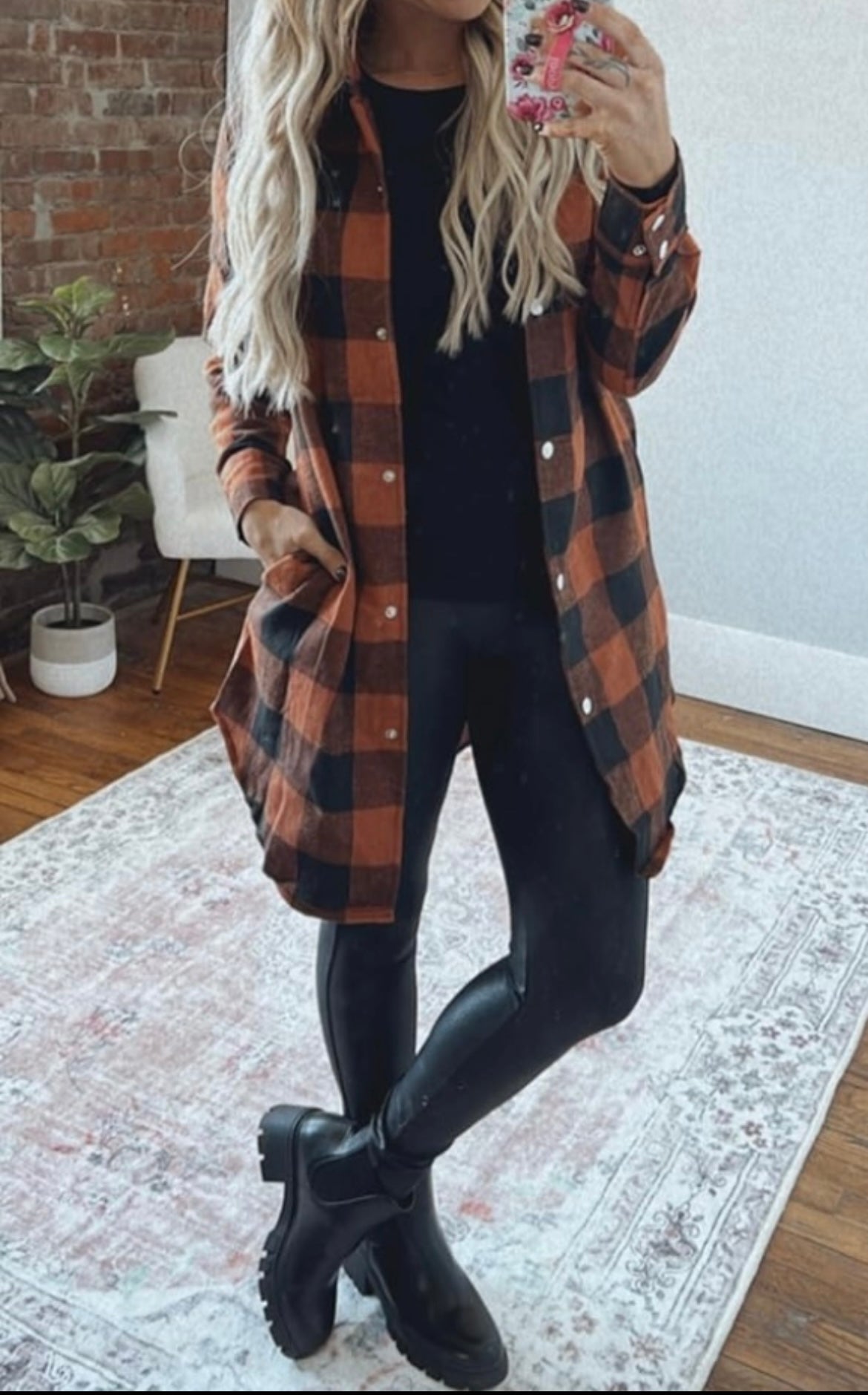 On The Go Plaid Turn-down Collar Shacket W/Pockets