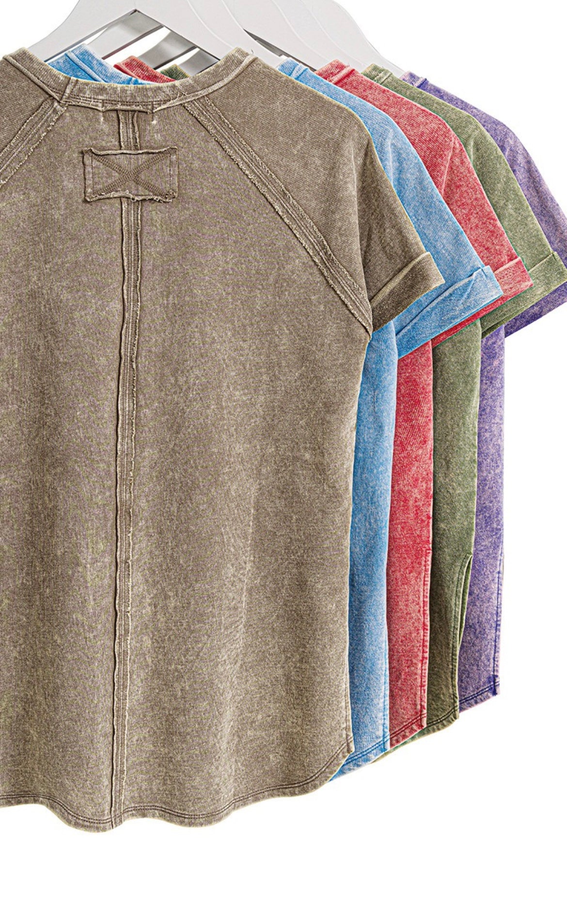 Zenana-F/Terry Acid Wash Short Cuff Sleeve Shirt(More Colors)