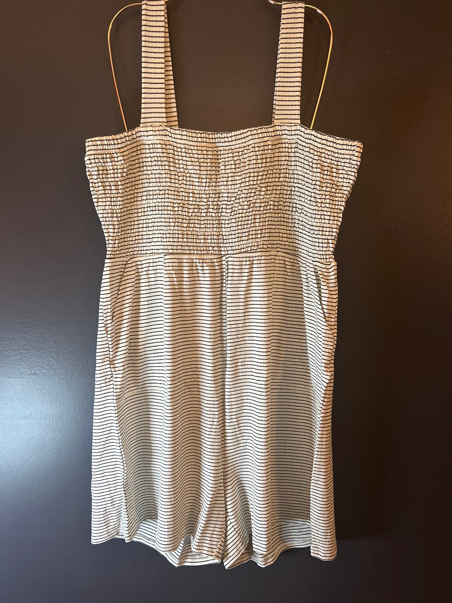 Zenana-Beach Day Smocked Top Striped Romper
W/Pockets (Plus Size)