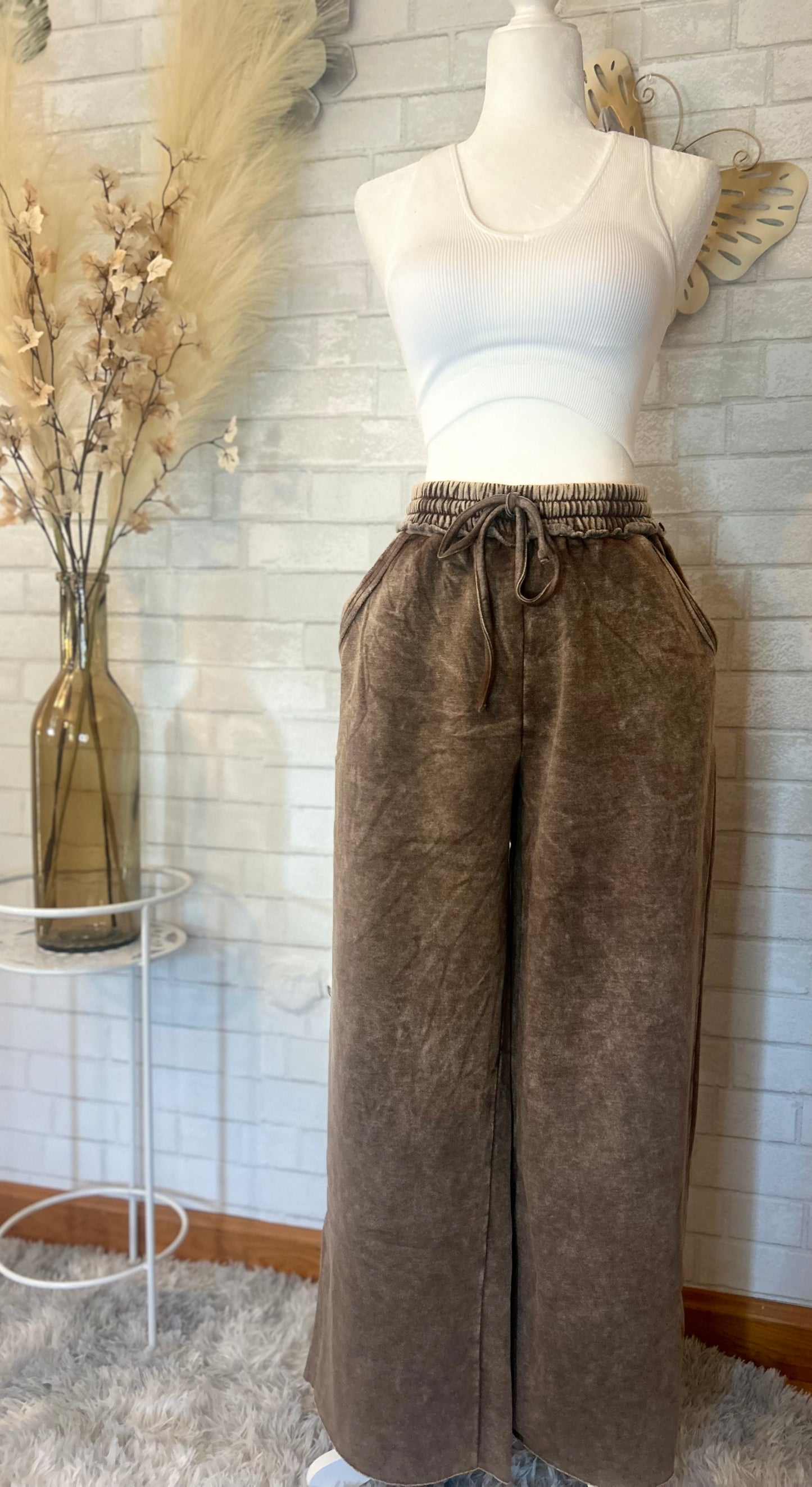Zenana-Acid Wash Fleece Palazzo Sweatpants With Pockets(More Colors)