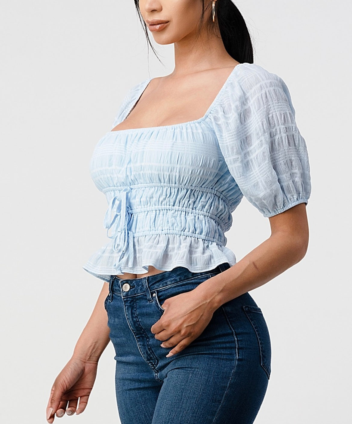 Camilla Puff Sleeve Ruched Top(More Colors)