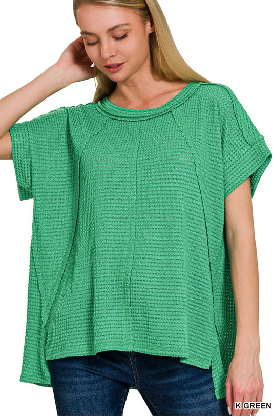 Zenana-Brushed Waffle Exposed-Seam
Short Sleeve Top W/Side Slits(More Colors)