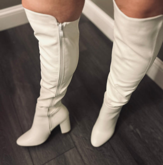 OTK Almond Toe Low Block Heel Boot (Over-the-Knee)