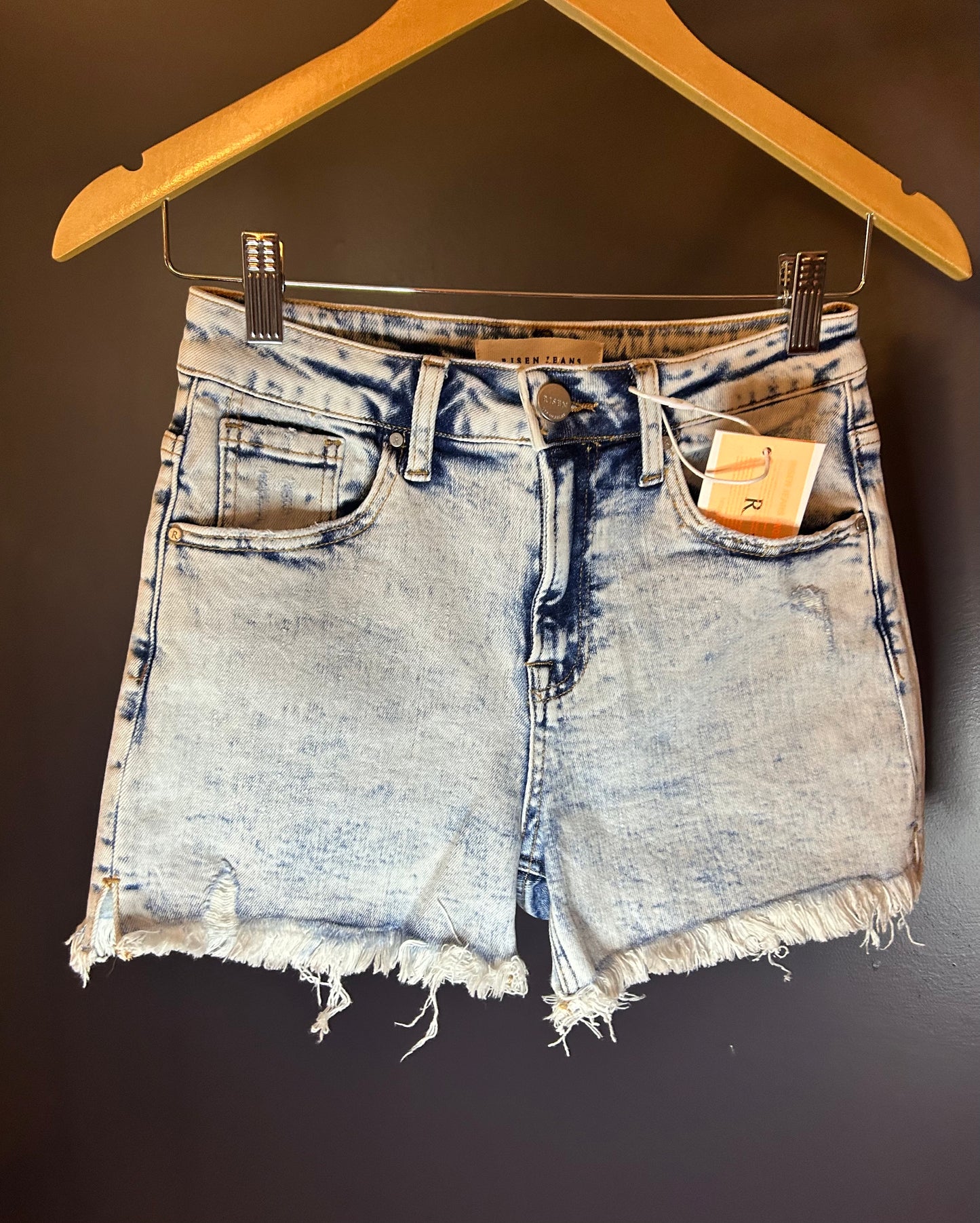 Risen Acid Wash Jean Shorts W/Side Slits