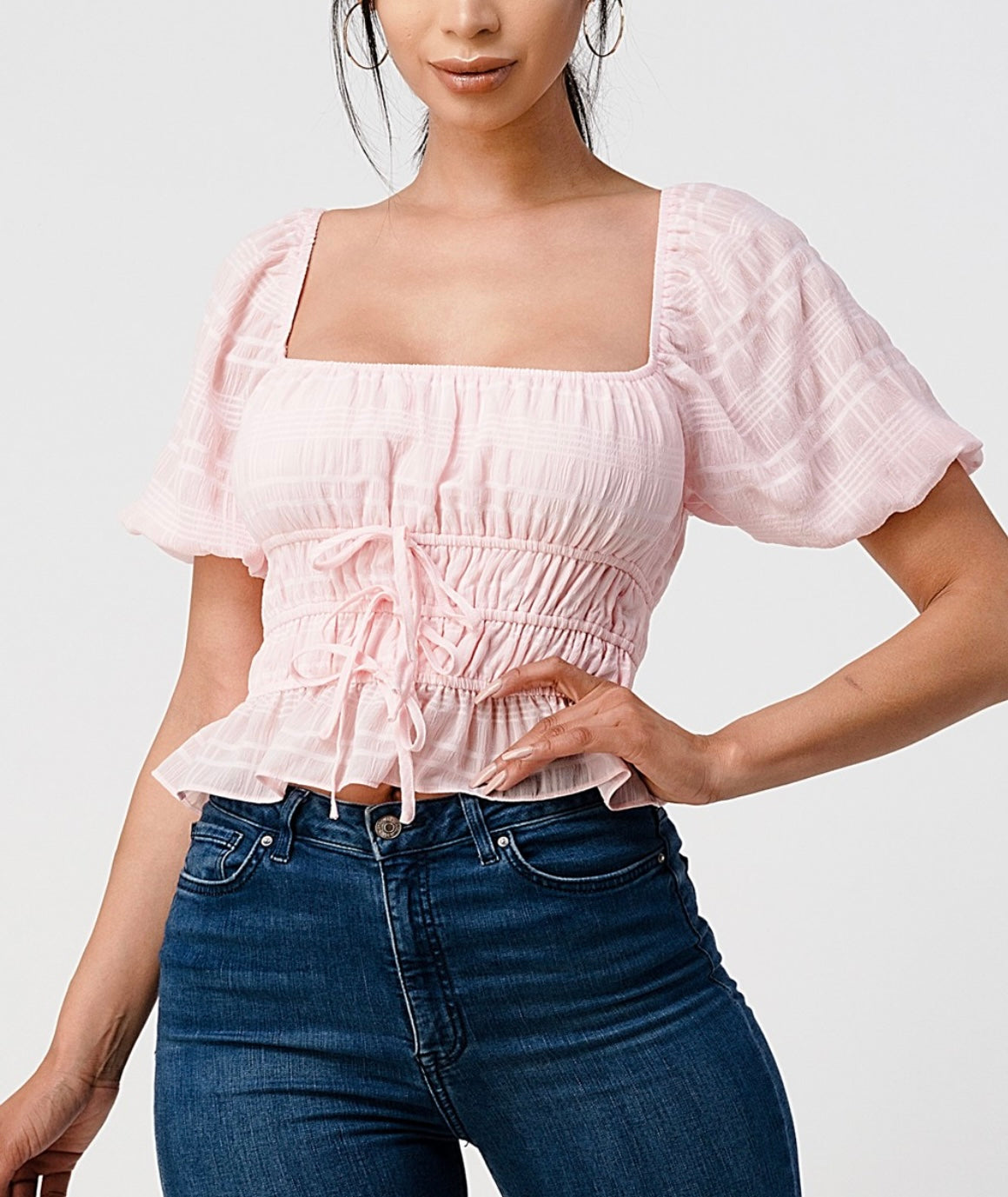 Camilla Puff Sleeve Ruched Top(More Colors)