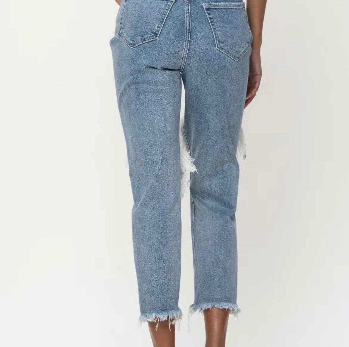 High Rise Distressed Crop Straight Jean