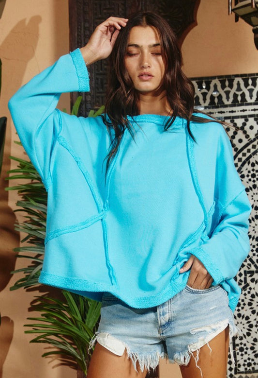 Bucket List-Oversized Solid Raw Edge Detail Long Sleeves
Top