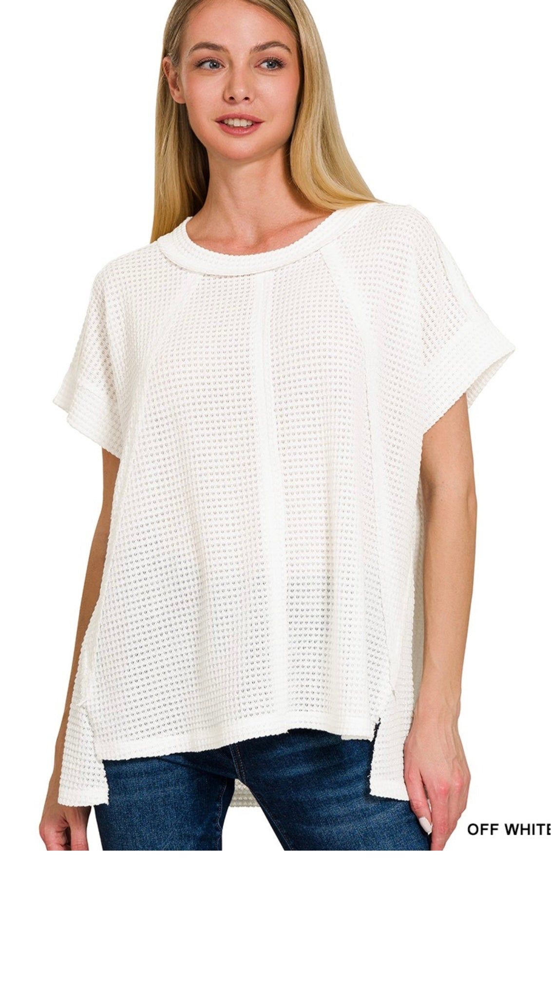 Zenana-Brushed Waffle Exposed-Seam
Short Sleeve Top W/Side Slits(More Colors)