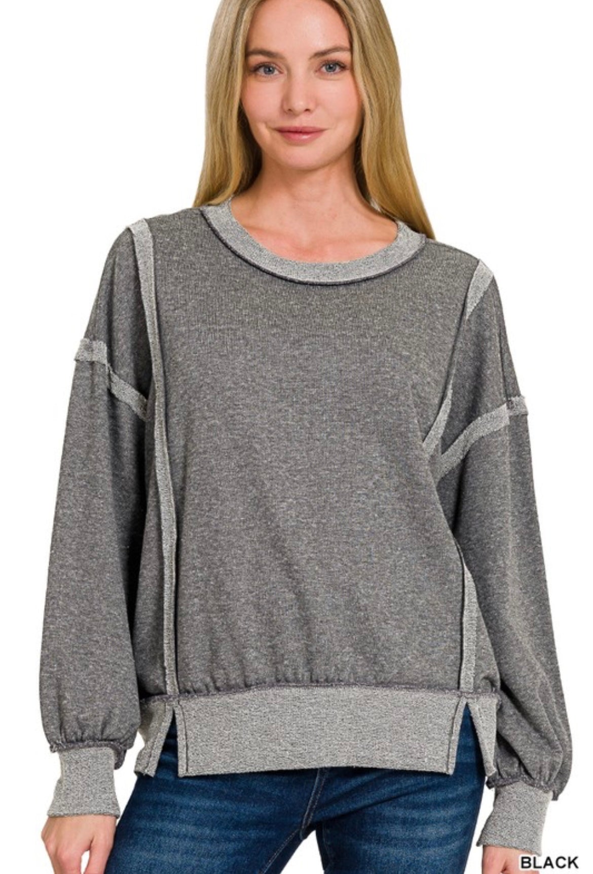Zenana-Washed Bottom Band Exposed-Seam Sweatshirt(More Colors)