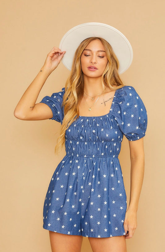 Independence Day Star Romper W/Pockets