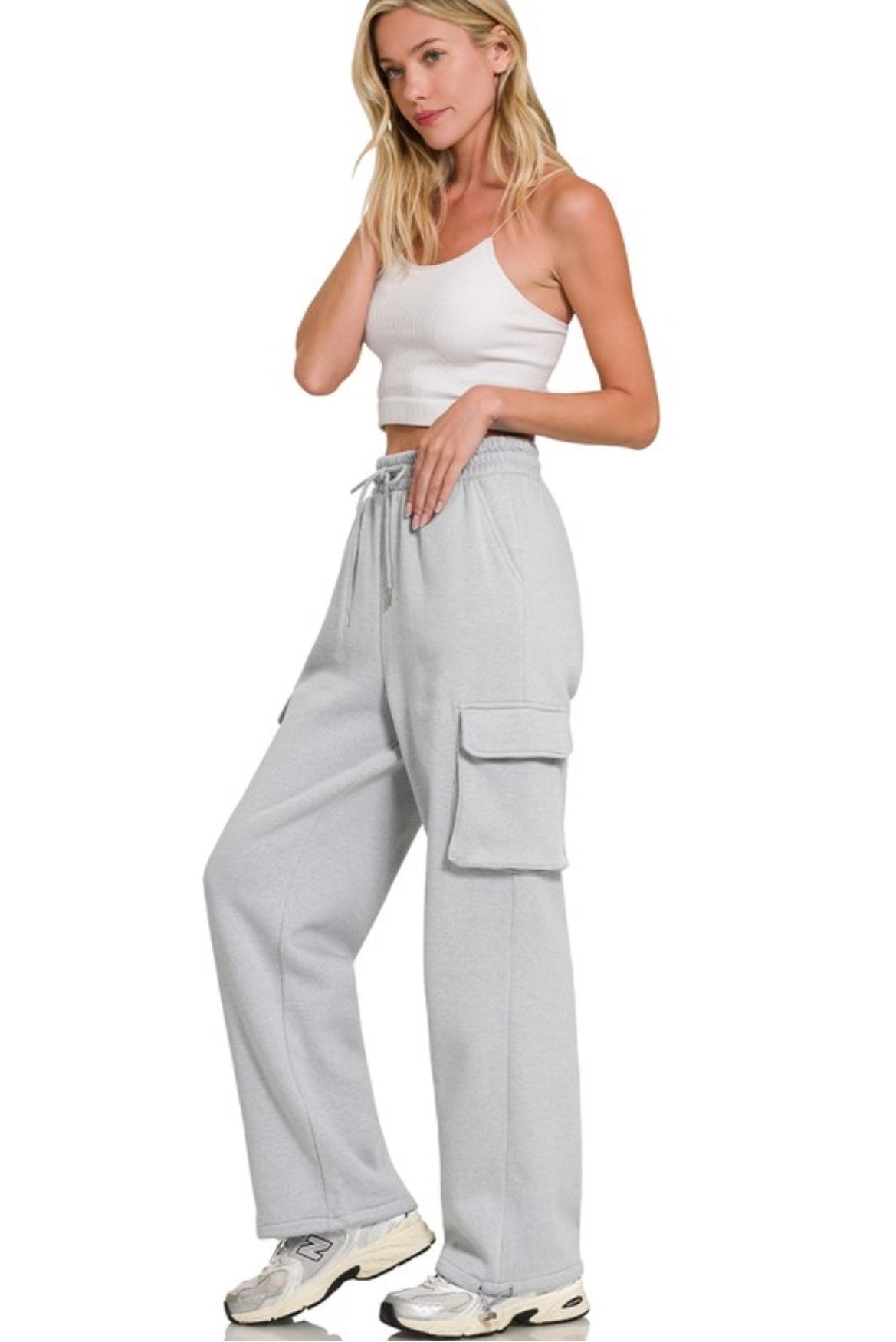 ZENANA-Comfy Fleece Cargo Wide Leg Sweatpants