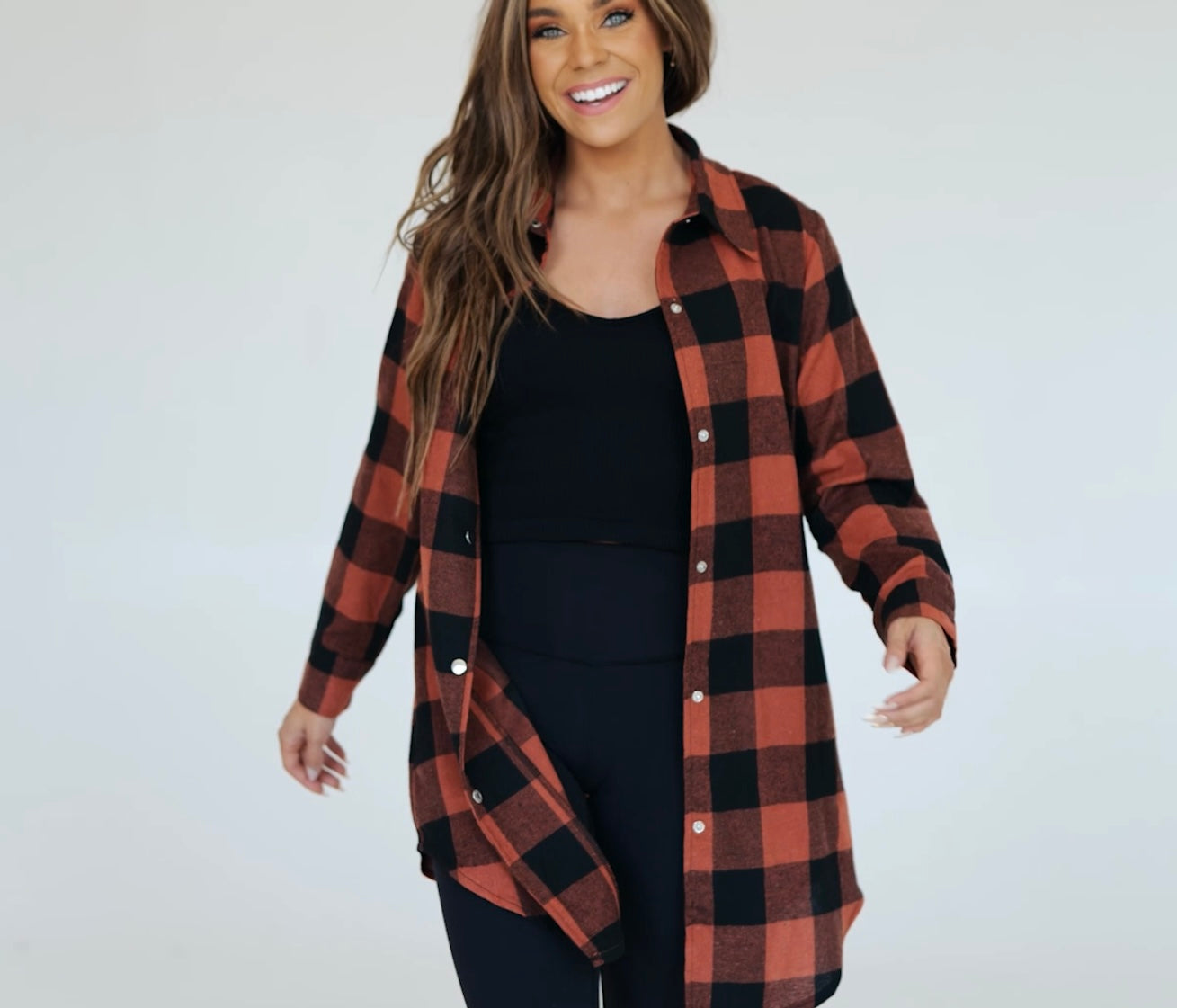 On The Go Plaid Turn-down Collar Shacket W/Pockets
