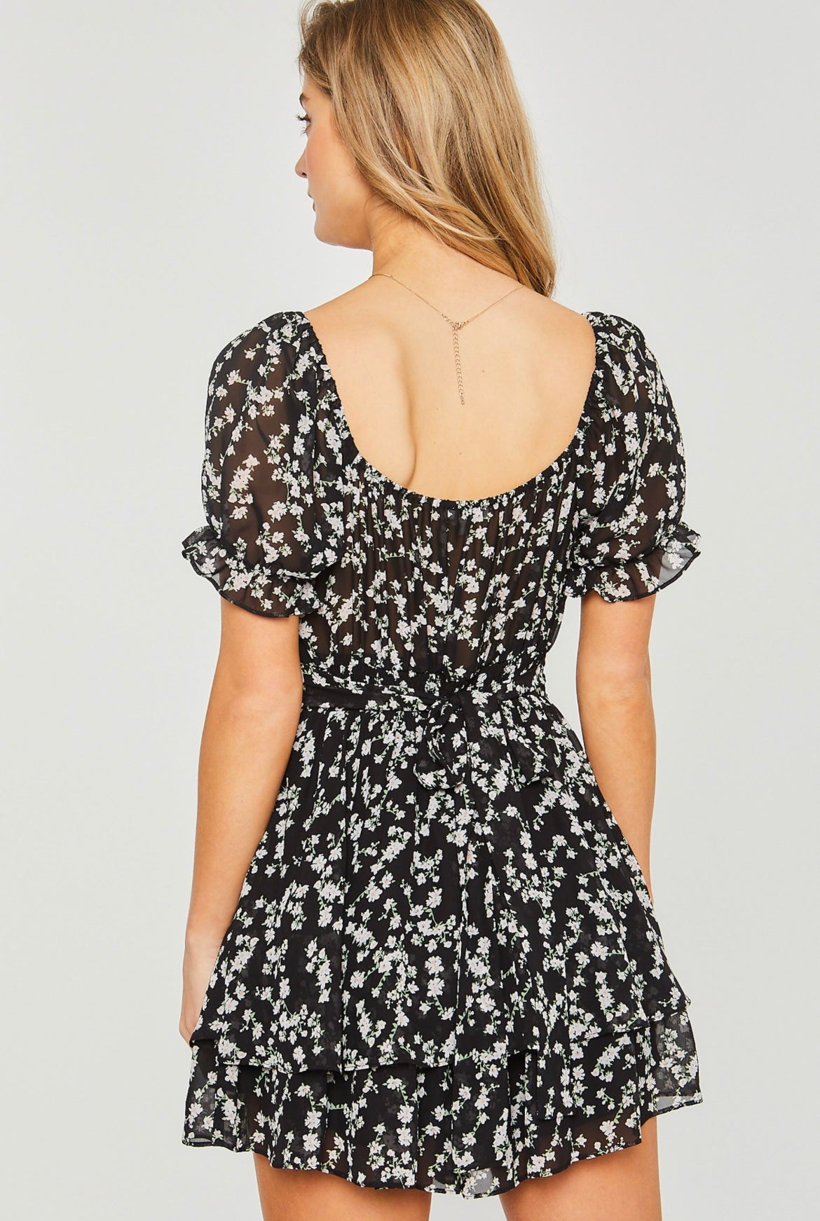 Floral Woven Print Short Sleeve Tied Waist Romper