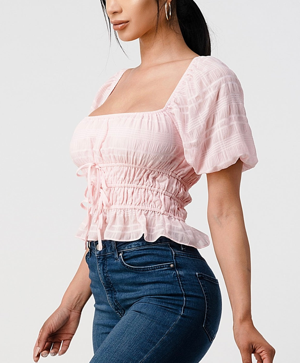 Camilla Puff Sleeve Ruched Top(More Colors)