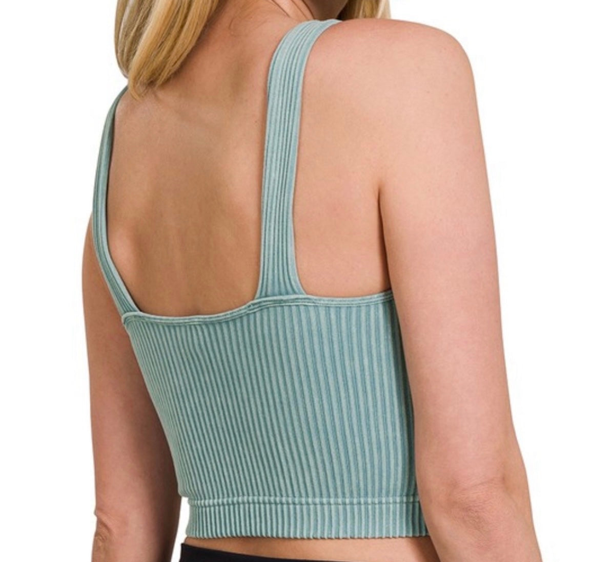 Zenana-Washed Ribbed Cropped Bra Padded Tank Top V-Neck(More Colors)