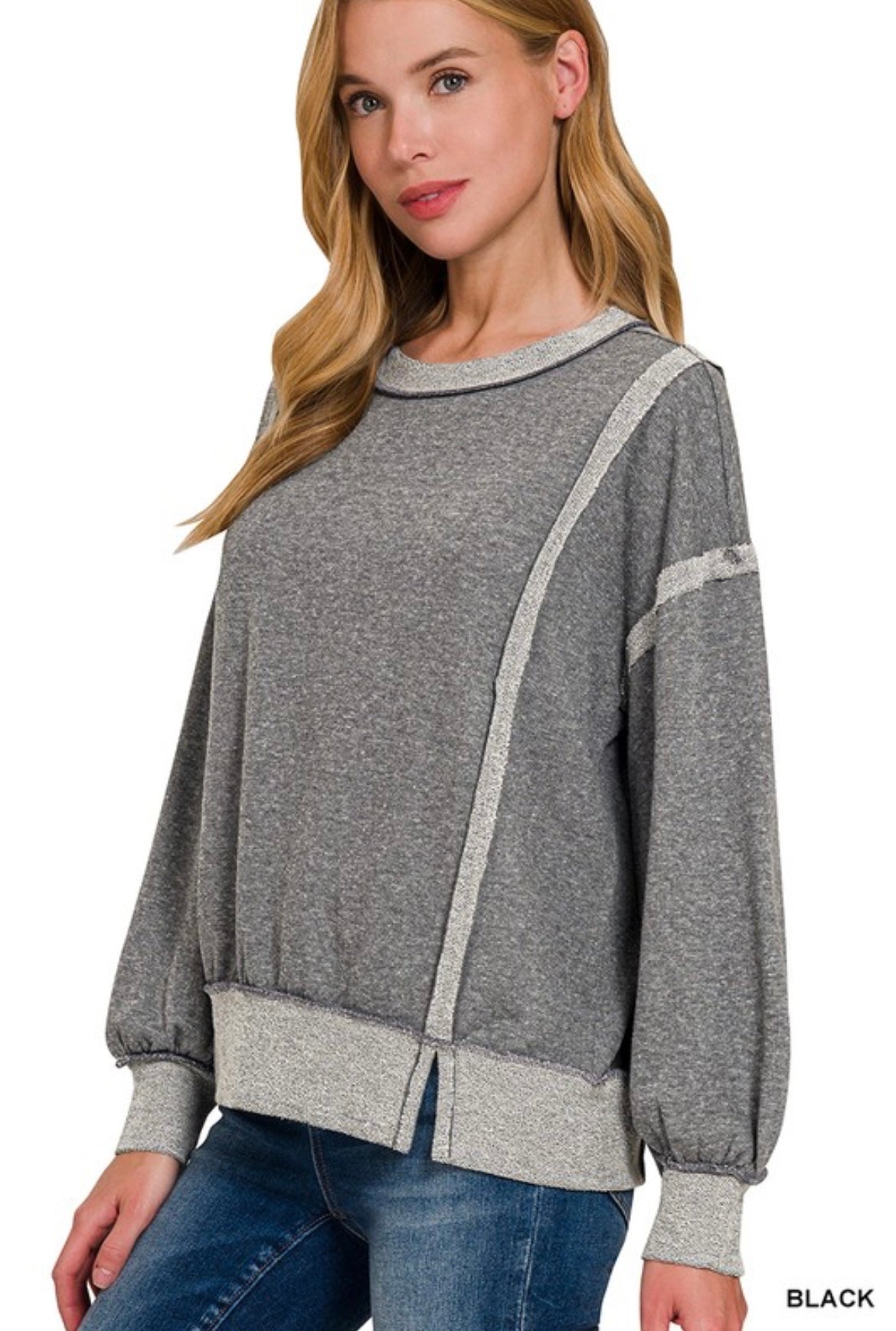 Zenana-Washed Bottom Band Exposed-Seam Sweatshirt(More Colors)