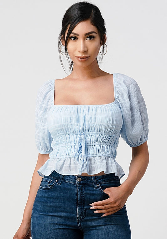 Camilla Puff Sleeve Ruched Top(More Colors)