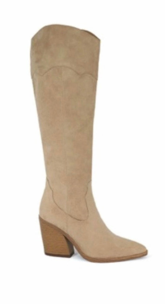 Suede Knee High Full Zipper Block Heel