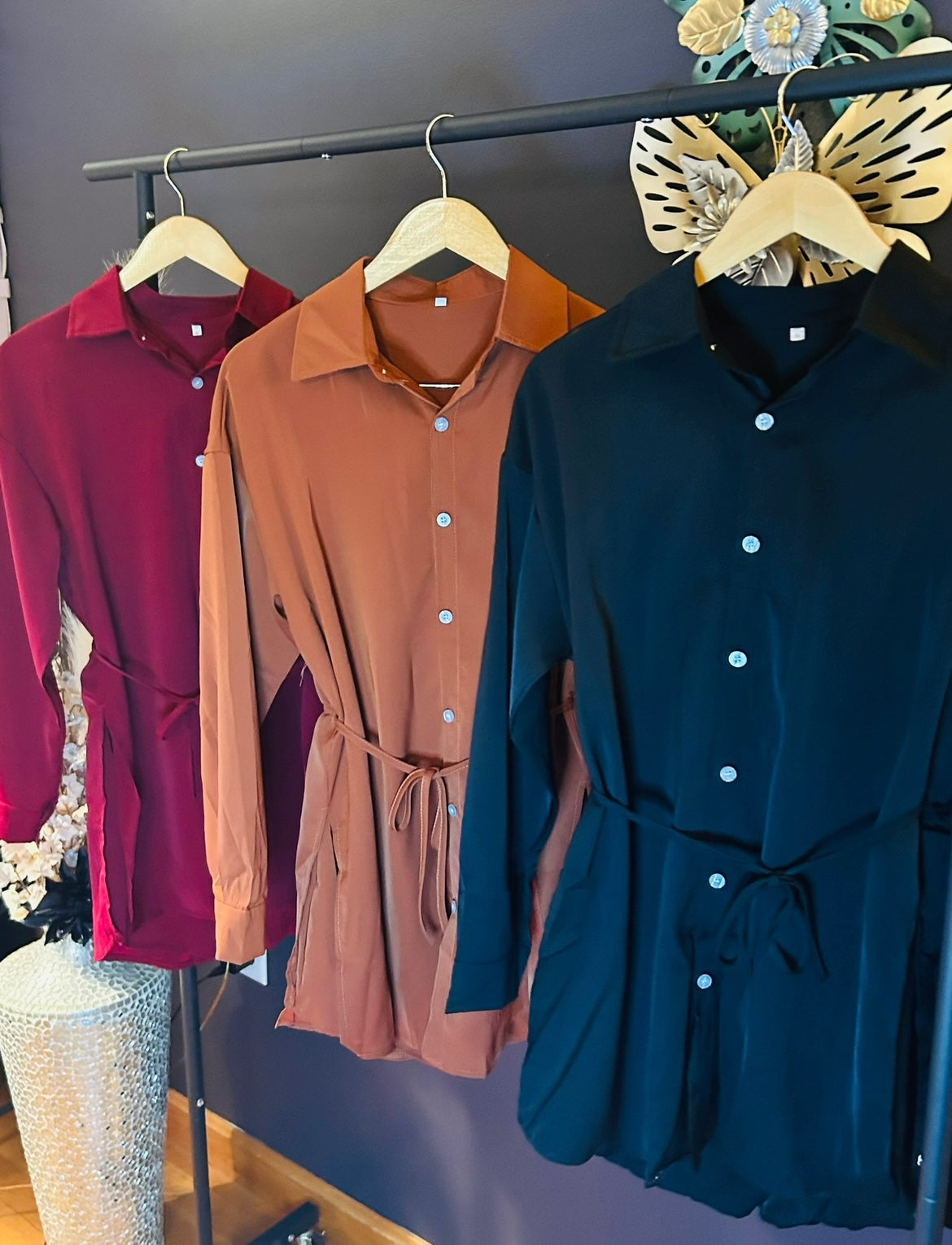 Ana Long Sleeve Button Up Satin Romper(More Colors)