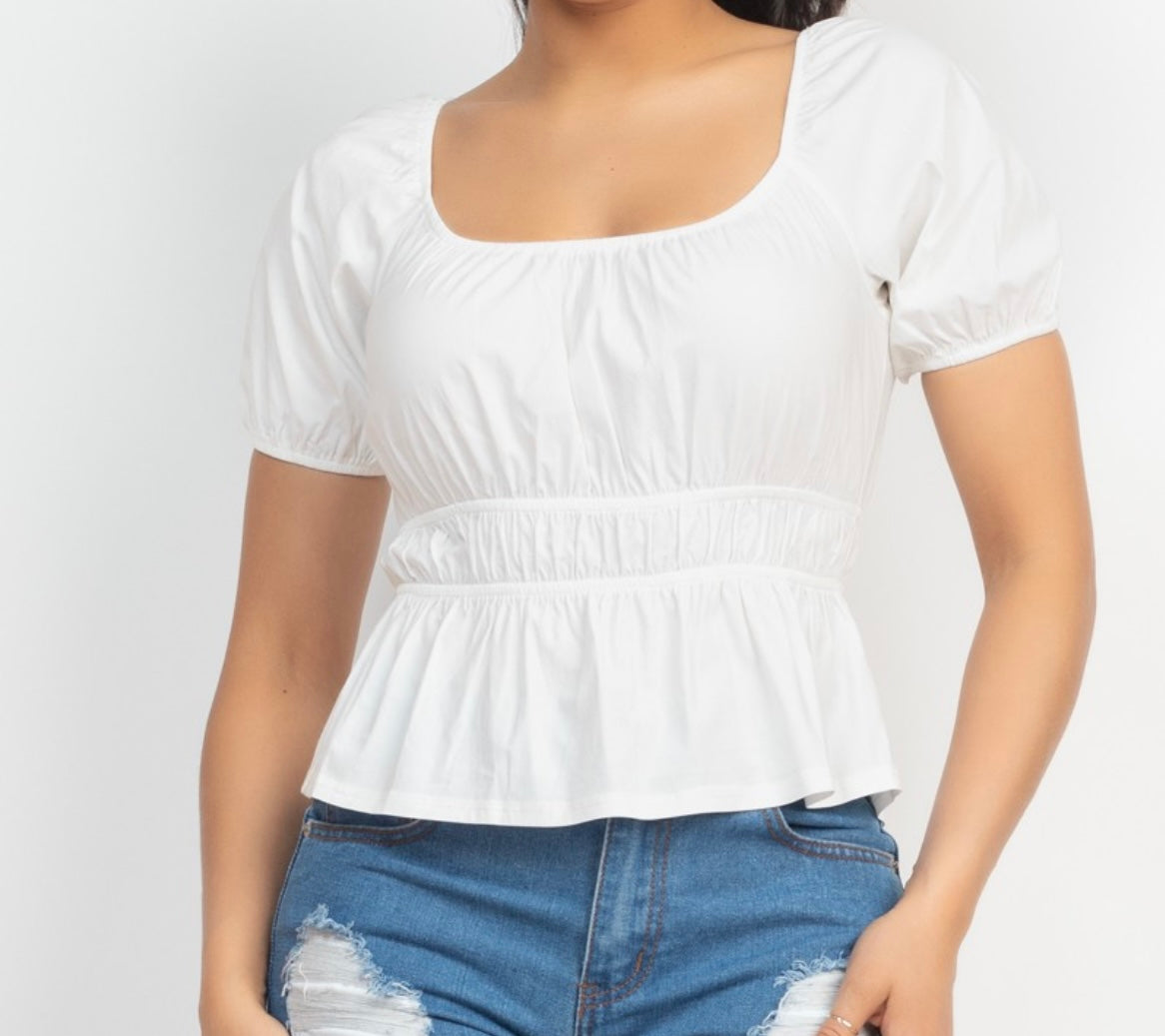 Dahlia U-Neck Shirred Solid Top(More Colors)