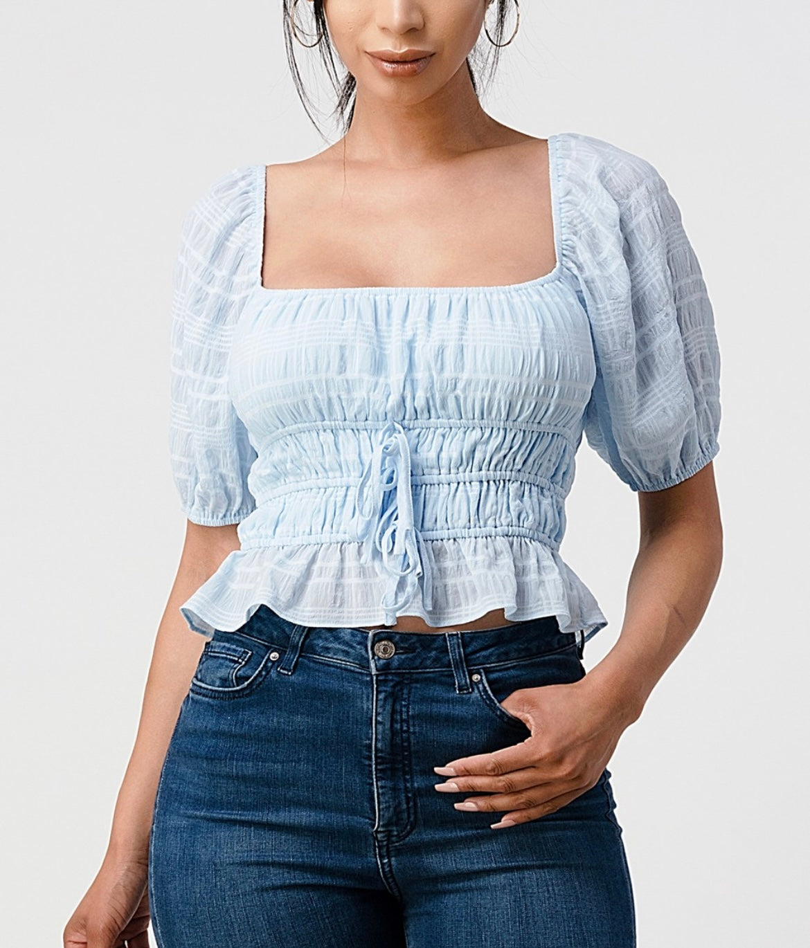 Camilla Puff Sleeve Ruched Top(More Colors)