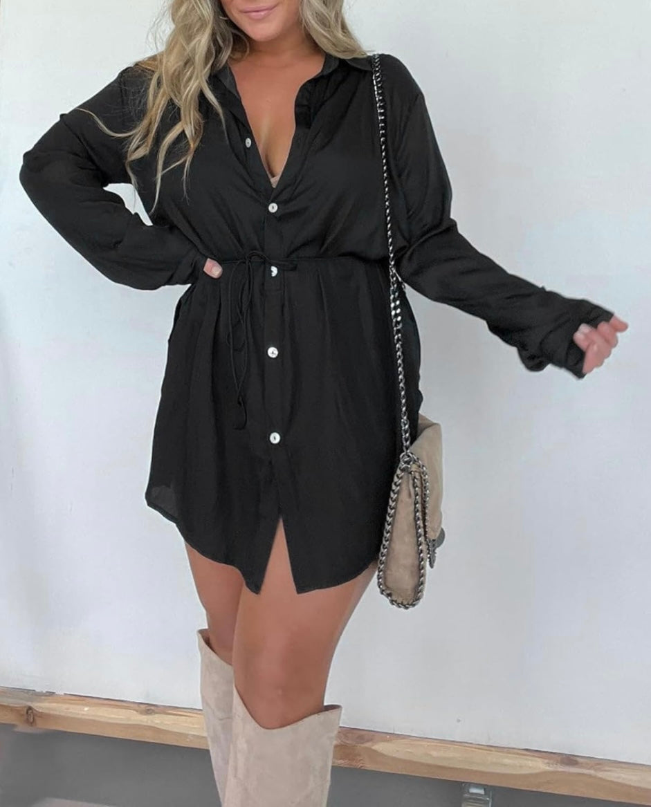 Ana Long Sleeve Button Up Satin Romper(More Colors)