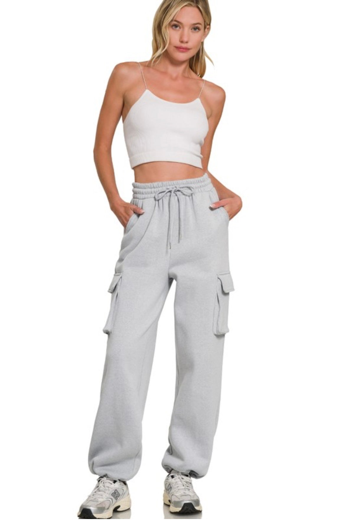 ZENANA-Comfy Fleece Cargo Wide Leg Sweatpants
