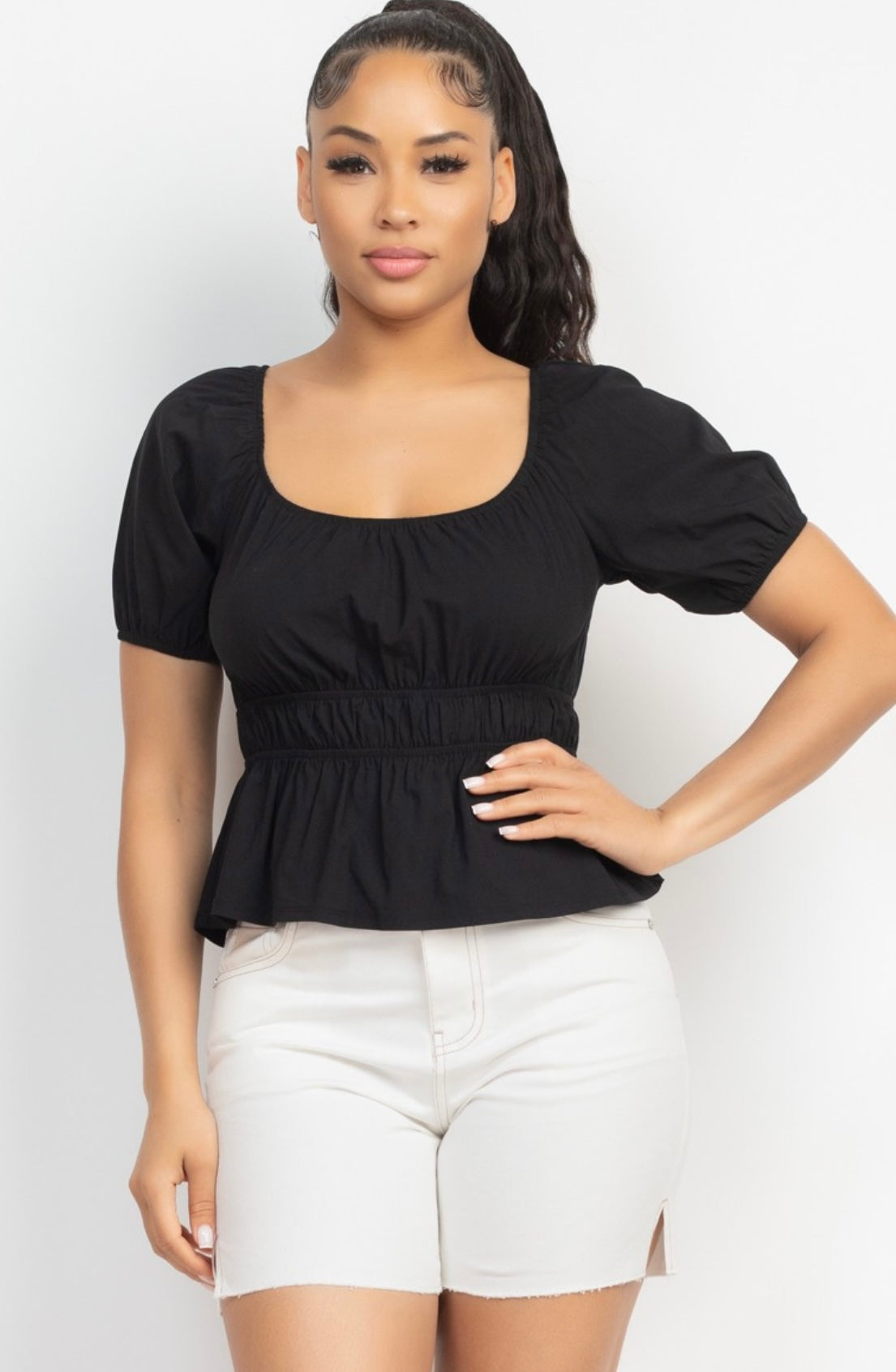 Dahlia U-Neck Shirred Solid Top (More Colors)