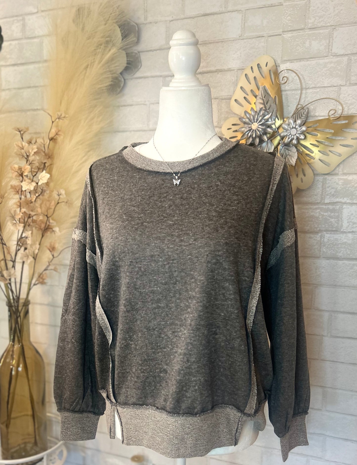 Zenana-Washed Bottom Band Exposed-Seam Sweatshirt(More Colors)