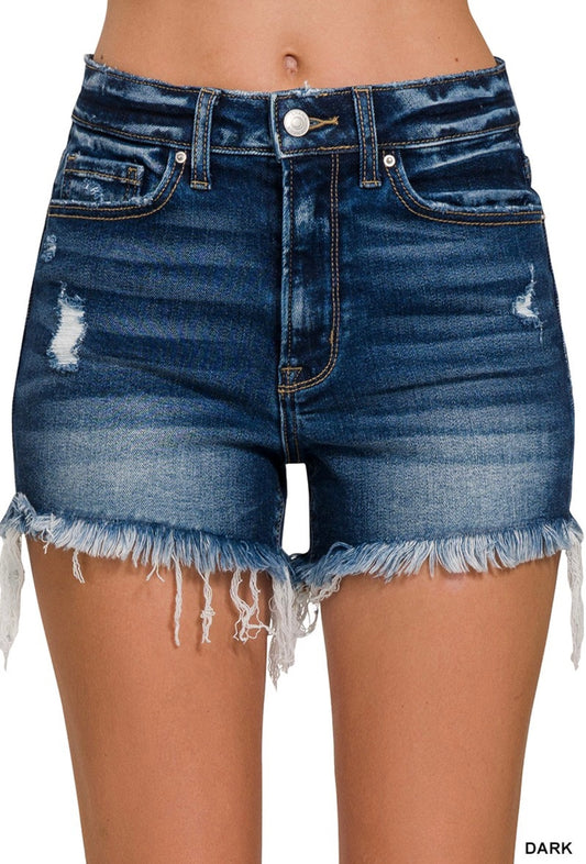 Zenana Raw Frayed Hem Ripped Denim Shorts.        (More Colors)