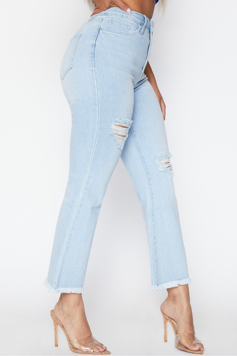 High Rise Flare Ankle Jean, Fray Hem