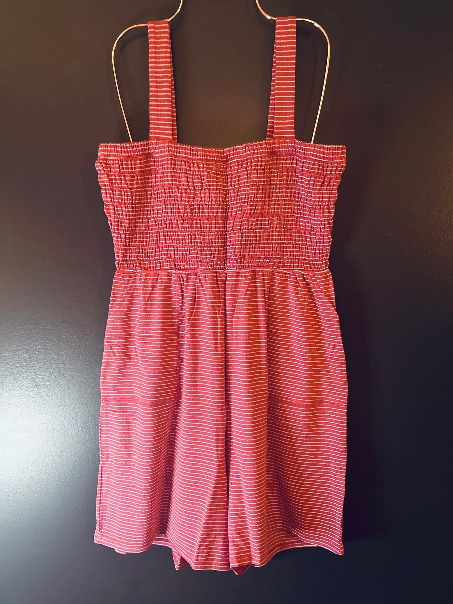 Zenana-Beach Day Smocked Top Striped Romper
W/Pockets (Plus Size)