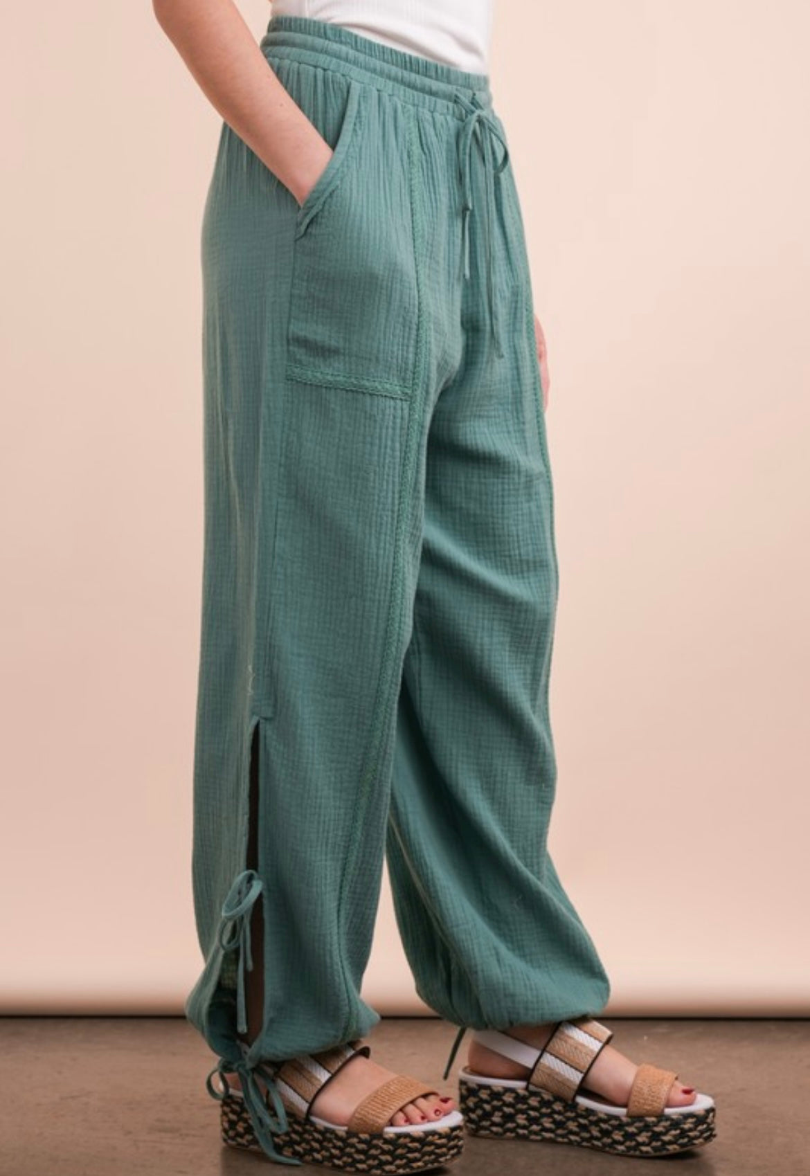 Side Tunnel Harem Pants With Lace Trim Detail