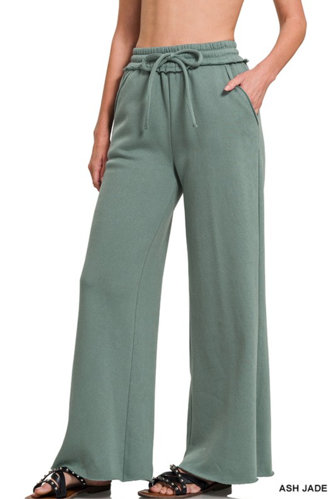 Zenana-Comfy Lounge Raw Hem Wide Leg Sweats(More Colors)