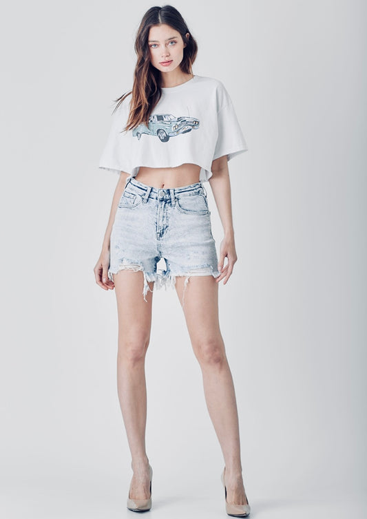 Risen High Rise Distressed Shorts