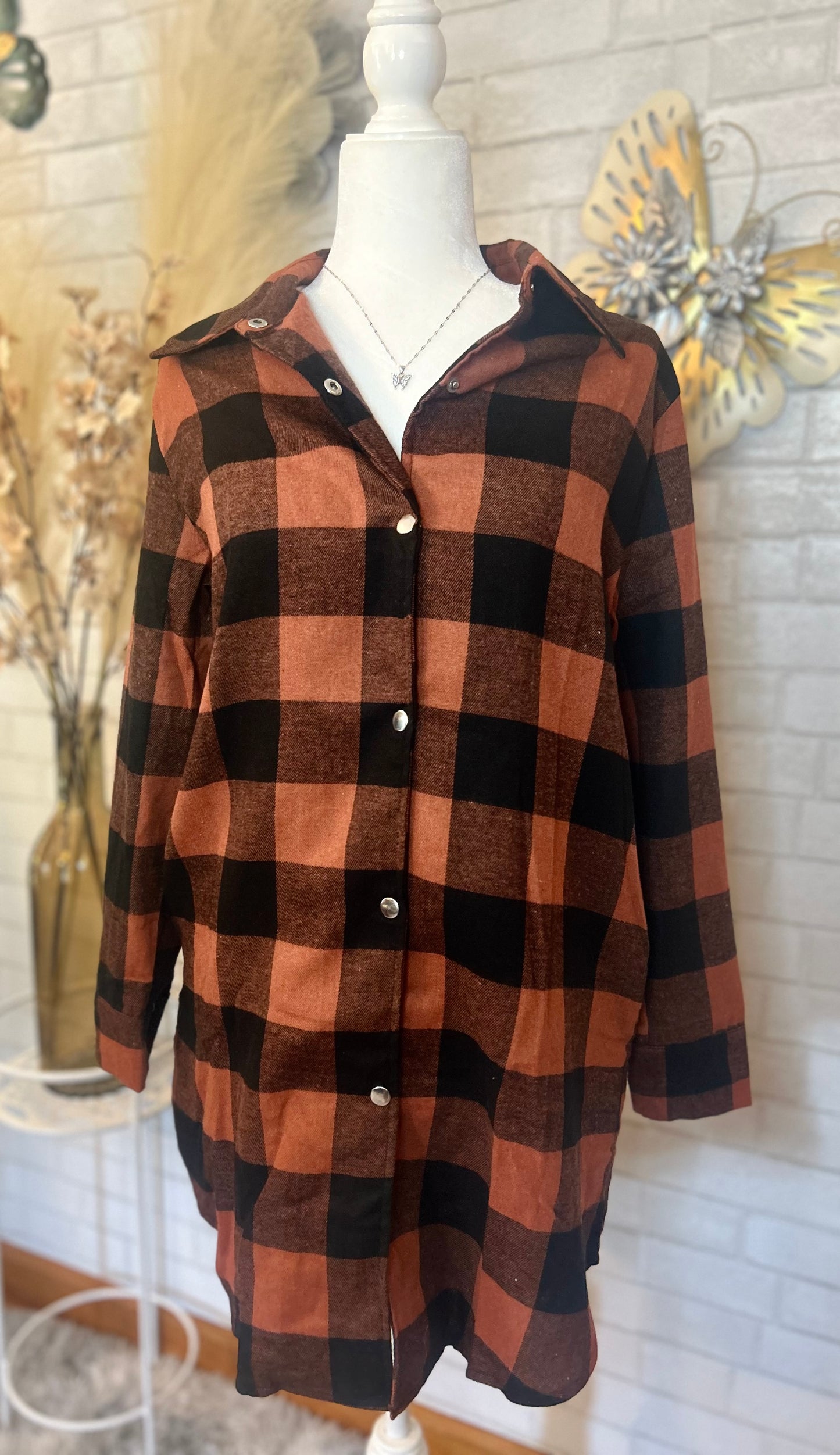 On The Go Plaid Turn-down Collar Shacket W/Pockets