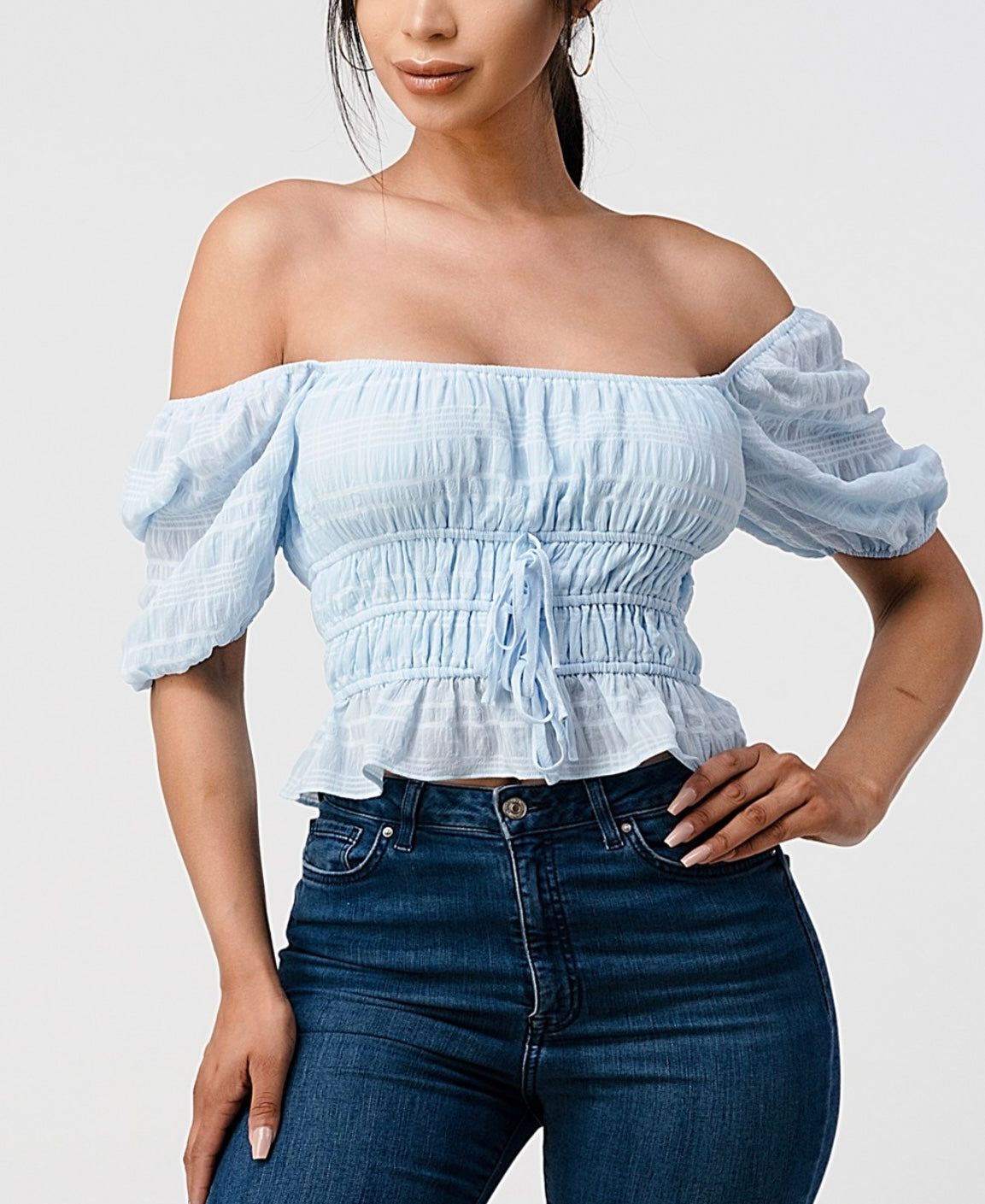 Camilla Puff Sleeve Ruched Top(More Colors)