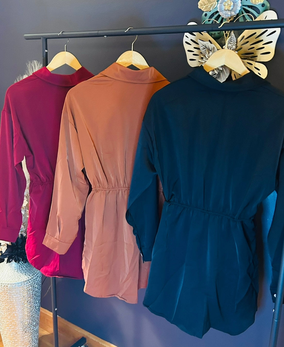 Ana Long Sleeve Button Up Satin Romper(More Colors)